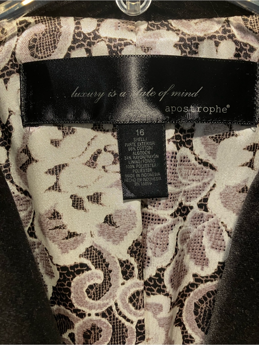 Apostrophe Printed Lined Jacket - Taupe & Black Scroll